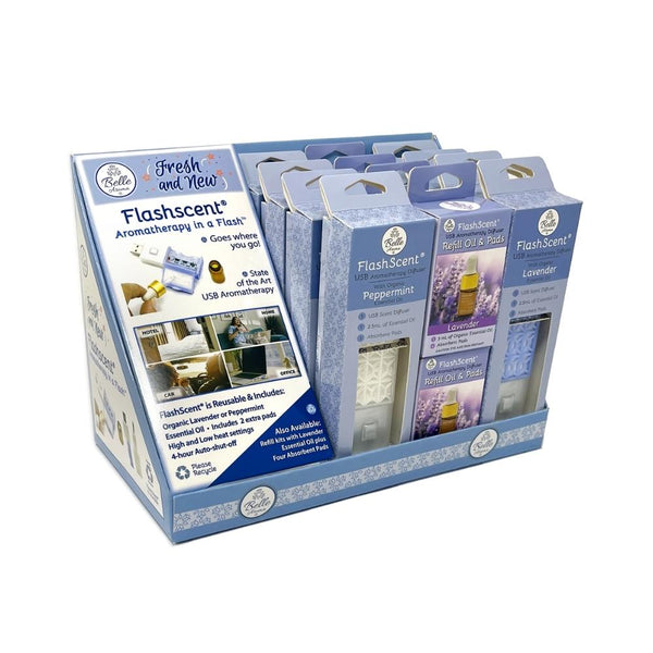 FlashScent® USB Aromatherapy Diffuser - PDQ Mixed with Refills (16 Products)